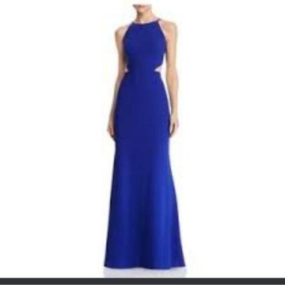 Aidan Mattox Cutout Lined Maxi Evening Gown Navy Size 8 - Picture 1 of 14